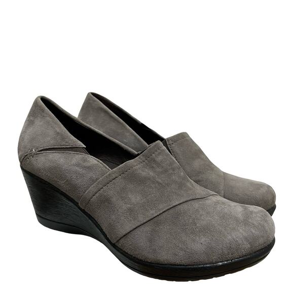 Dansko Suede Leather Wedge Slip on Closed Toe Shoes EU 38 US 8 Gray Clogs - Picture 4 of 10